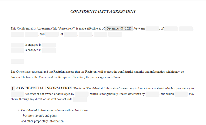 A confidentiality agreement template.