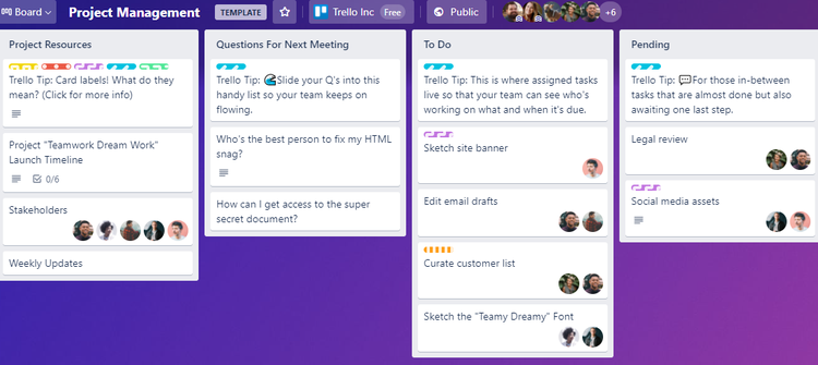 A Trello project management board.