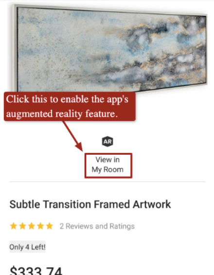 Houzz AR feature for website visitor's