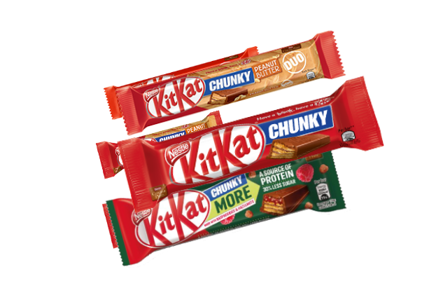 Product image of Kit Kat's Chunky bar in different flavors.