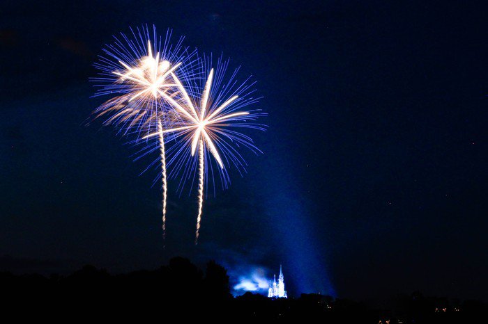 fireworks over Disney castle