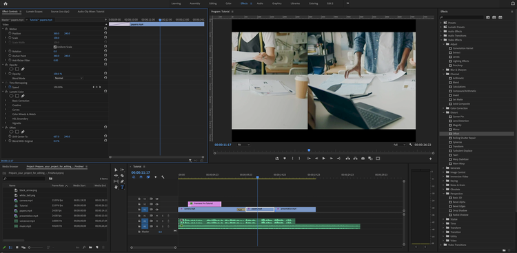 The Effects workspace in Premiere Pro.
