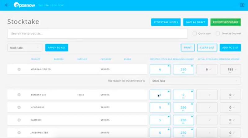 A screenshot of Epos Now’s inventory management feature.
