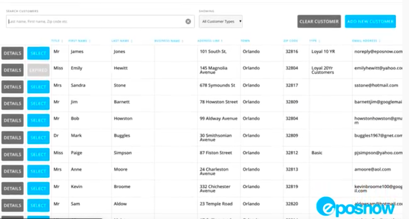Screenshot of Epos Now customer management.