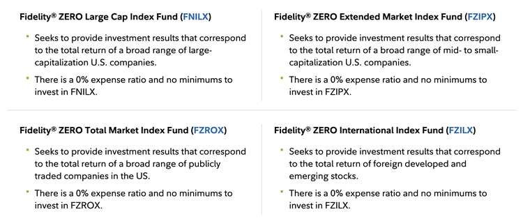 Fidelity's zero expense fund offerings.