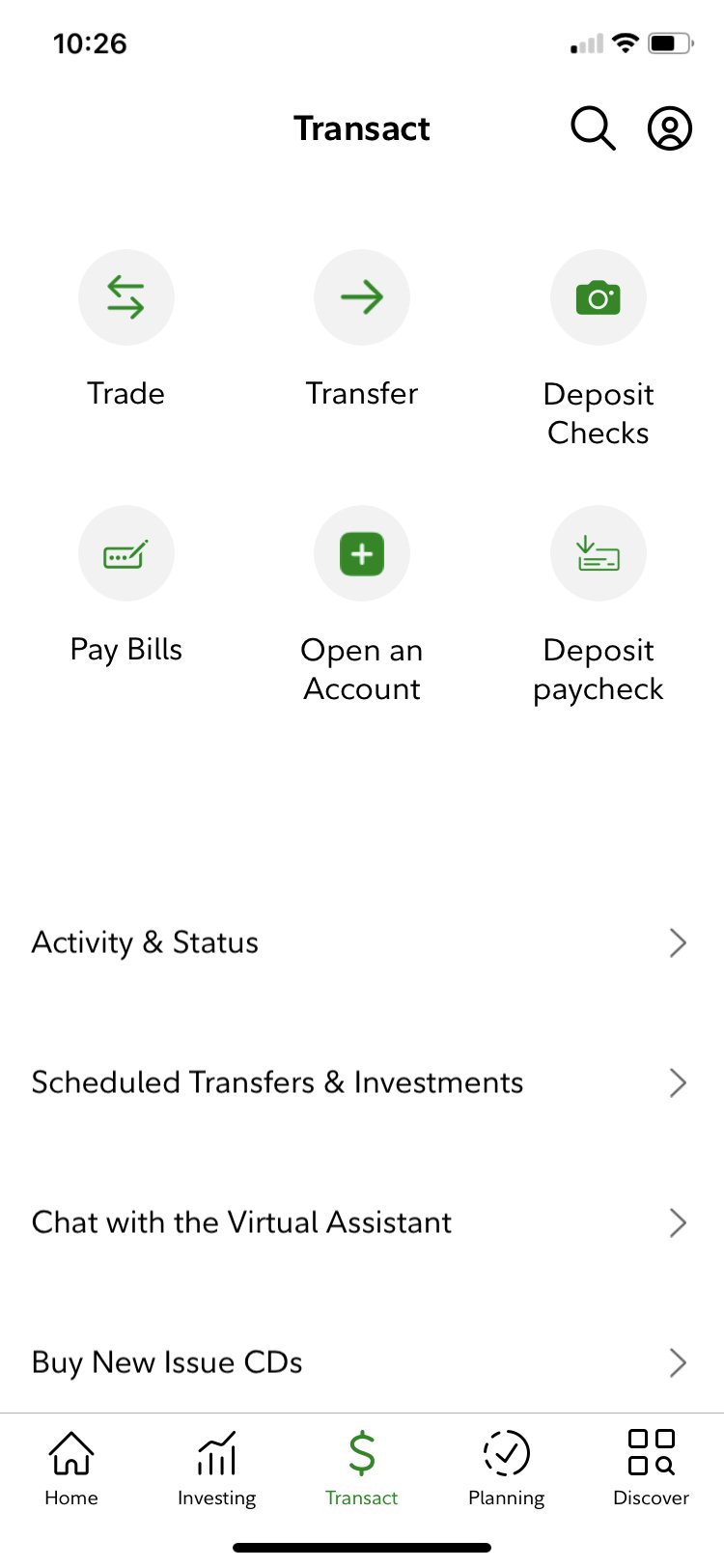 A screenshot of the Fidelity app transact screen.
