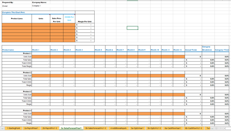 Microsoft Excel sample template for financial projections