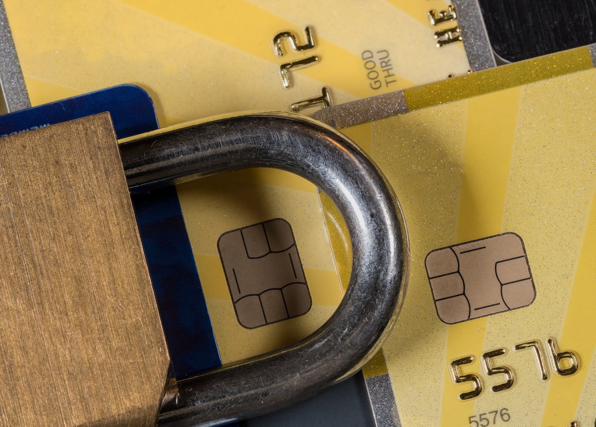 padlock and credit cards