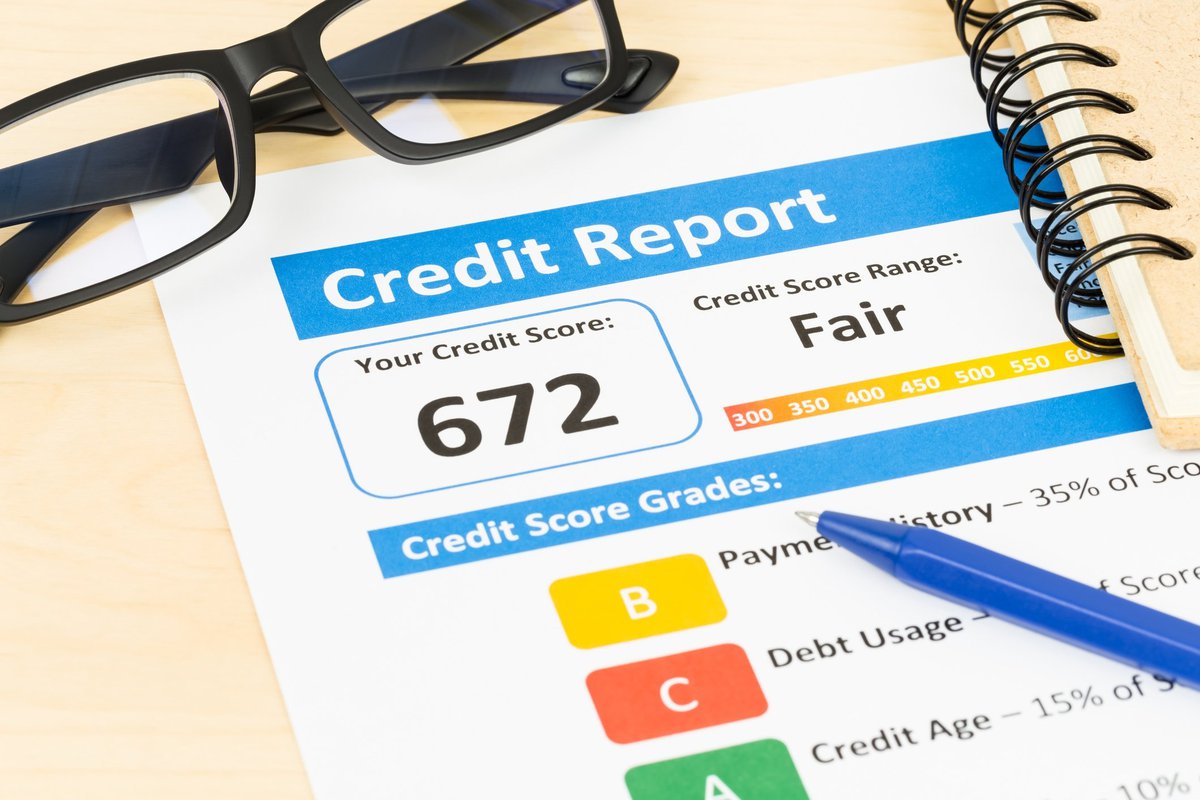 credit report showing 672 credit score and "fair" range