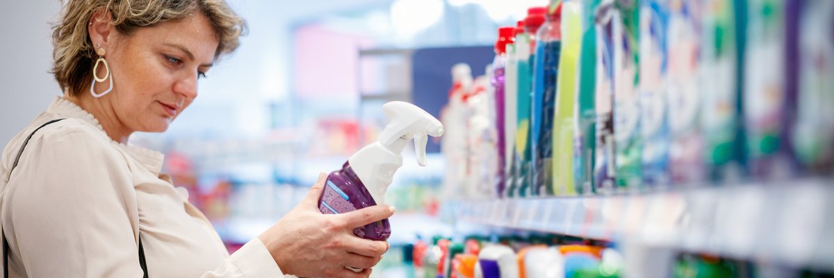 Woman shopping for cleaning supplies