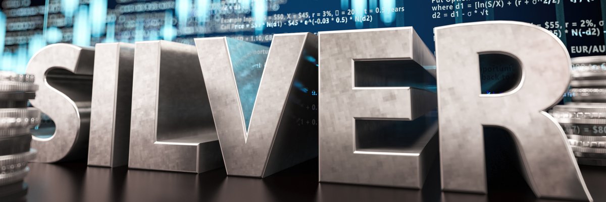 The word "silver" transposed over a line chart showing up and down performance.