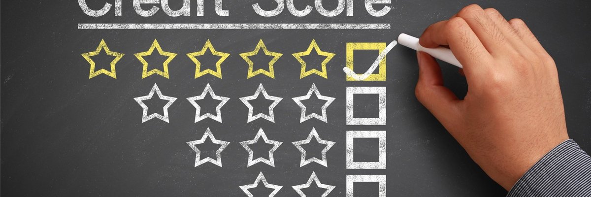 five-star credit score on chalkboard