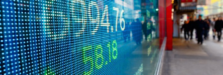 Stock prices moving on a screen