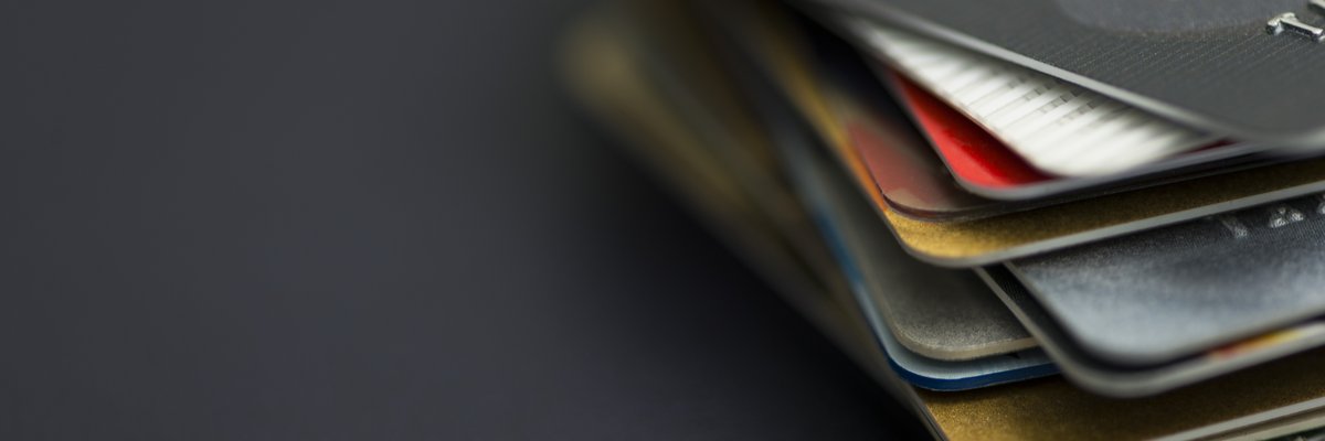 Credit cards fanned out on a table