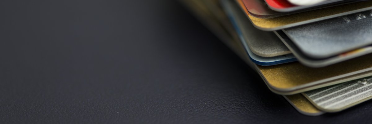 Credit cards fanned out on a table