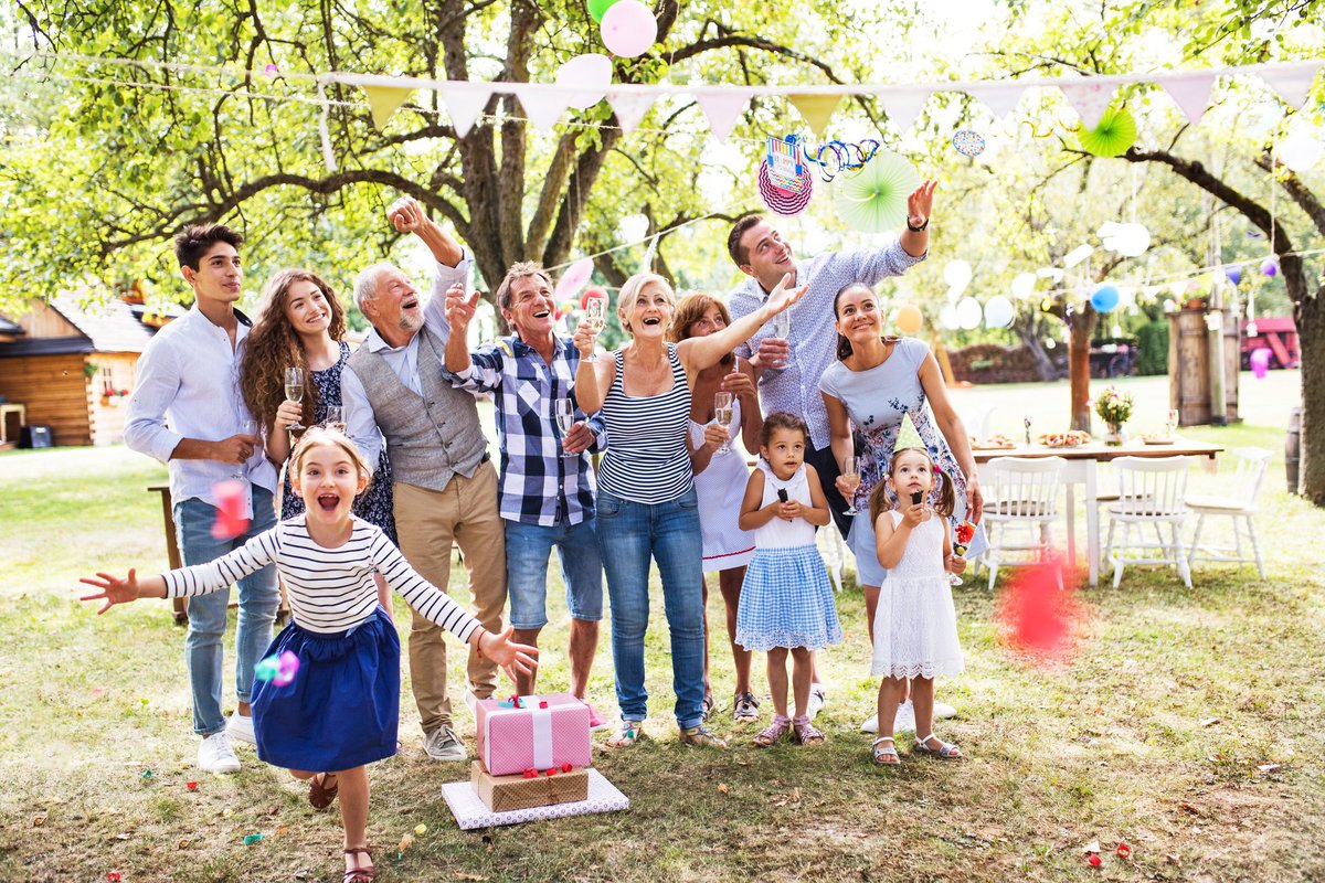 Kids' birthday party, also attended by a diverse group of adults.