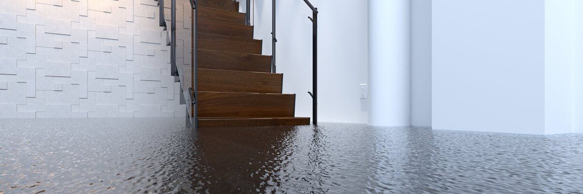 A stairway leading out of a flooded basement.