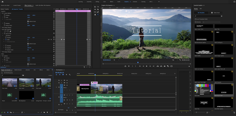 The Graphics workspace in Adobe Premiere Pro.