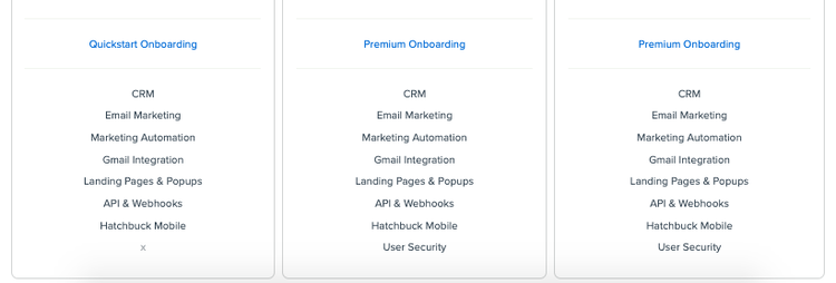 Hatchbuck&#x27;s Features by Pricing Tier