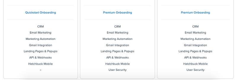 Hatchbuck's Features by Pricing Tier