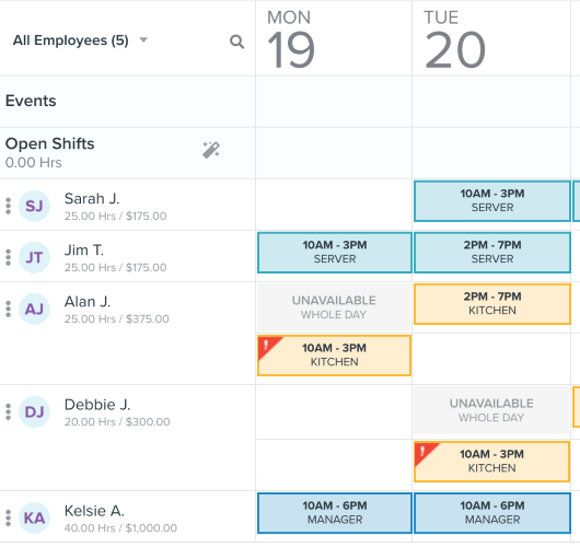 Homebase Scheduling Conflicts Screenshot