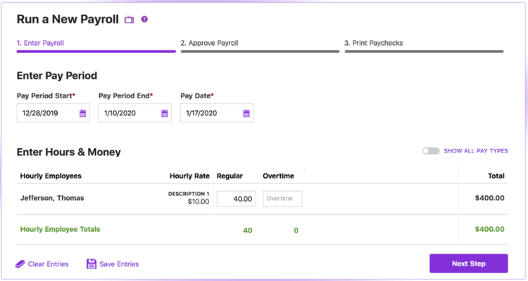 Patriot Payroll software showing Run a New Payroll function.