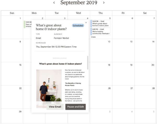 This image shows an email marketing calendar.