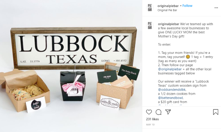 A screenshot of a Mother’s Day giveaway on a dessert shop’s social media platform.