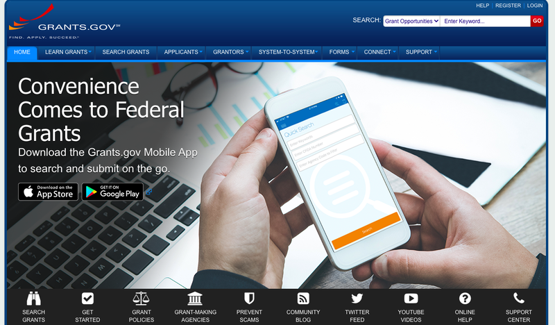 An image of the home page of grants.gov.