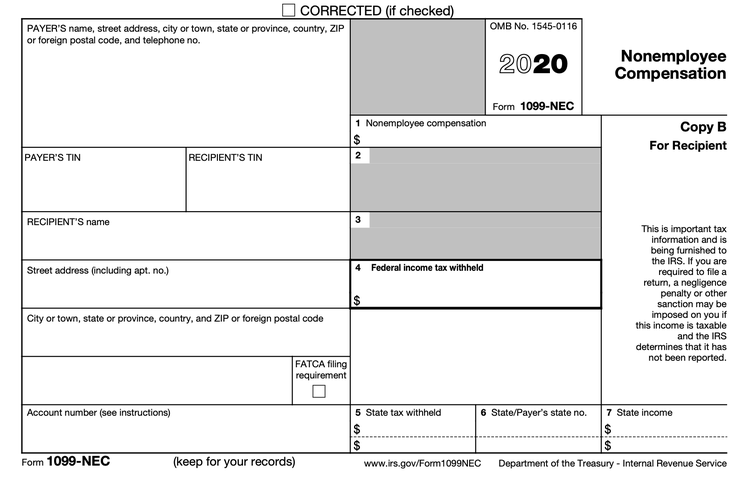 A portion of IRS Form 1099-NEC, nonemployee compensation.