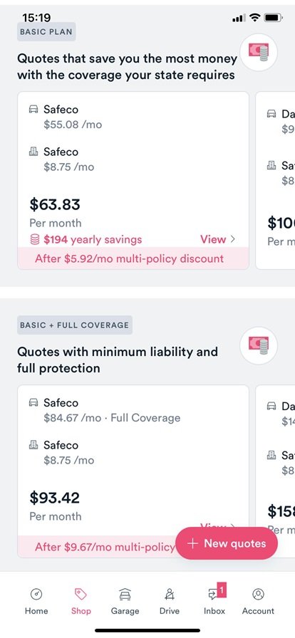 Screenshot of Jerry quote screen showing layout.