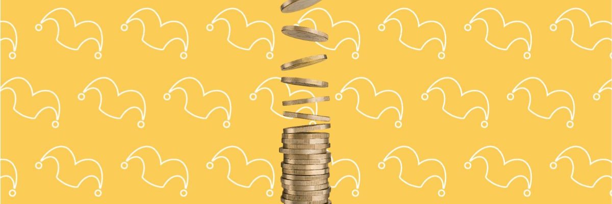 A stack of coins against a yellow background