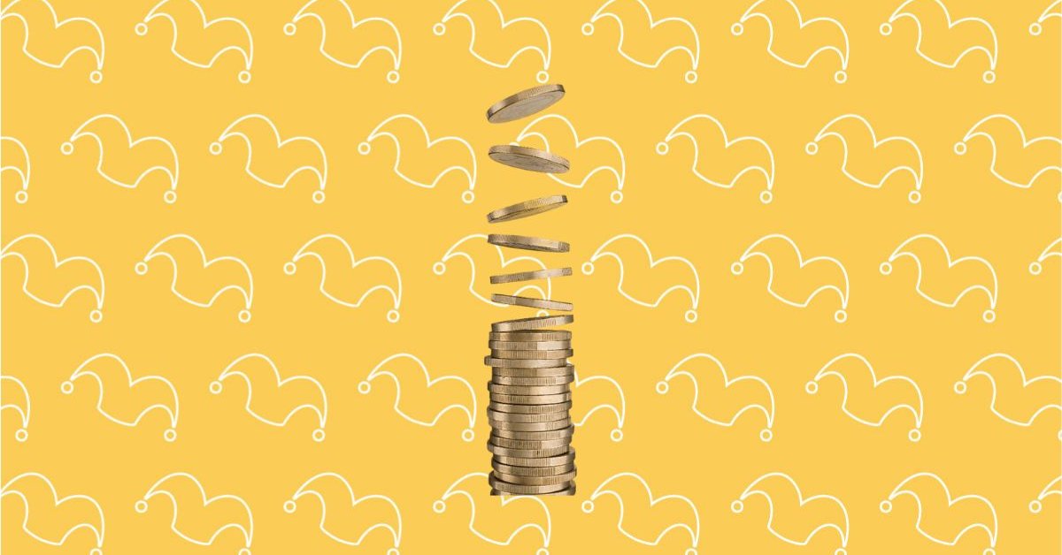 A stack of coins against a yellow background