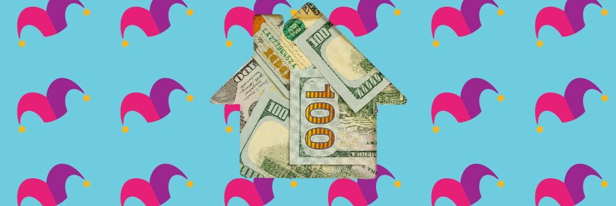 a bunch of hundred dollar bills in the shape of a house