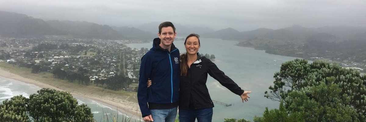 Joel and Mack in Tairua, New Zealand.