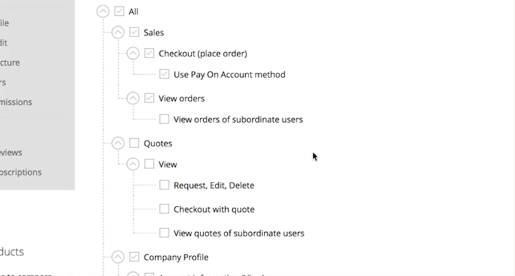 Magento permissions tree to assign different permission levels for different users.