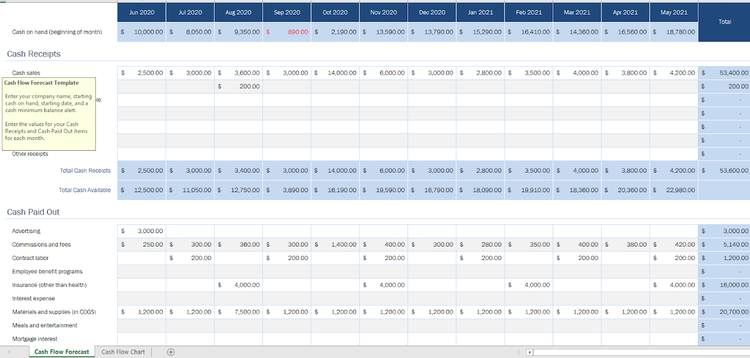 Cash flow forecast