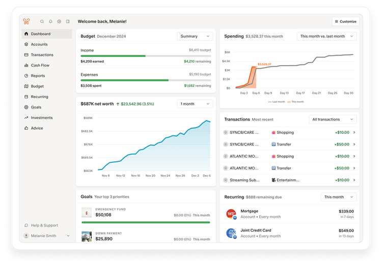 Monarch Money dashboard screen