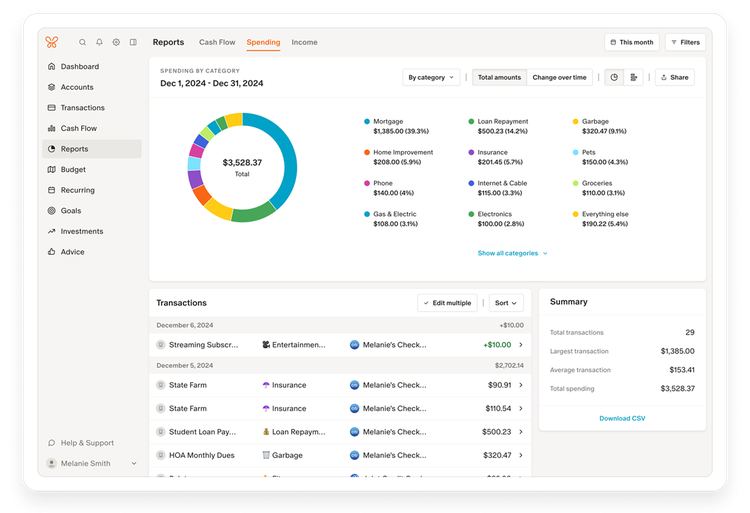 Monarch Money reports tab
