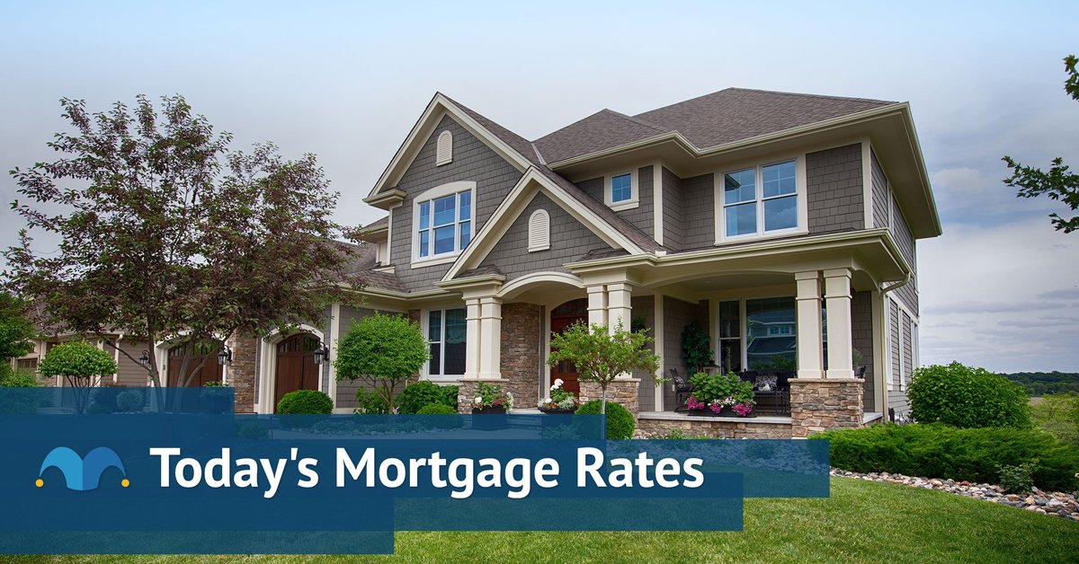 Large, modern-style home with Today's Mortgage Rates graphic.