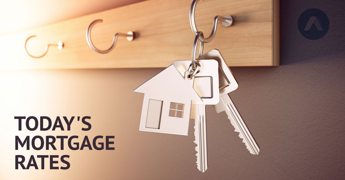 House keys hanging from a key hook with Today's Mortgage Rates graphic.