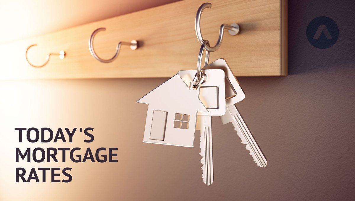 House keys hanging from a key hook with Today's Mortgage Rates graphic.