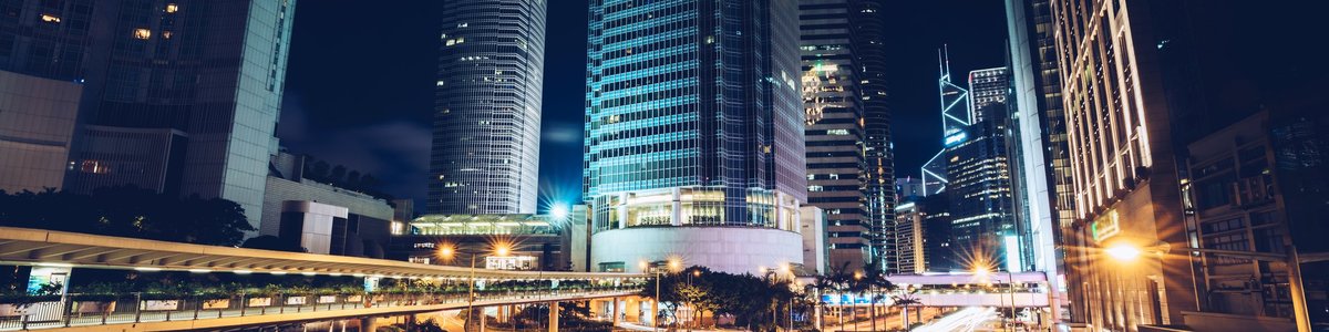 Bright city lights at nighttime.