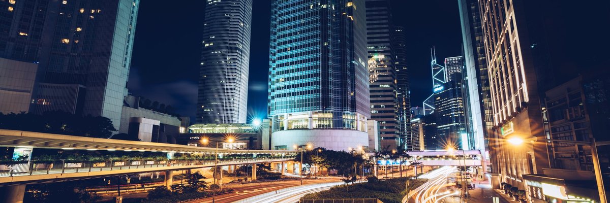 Bright city lights at nighttime.