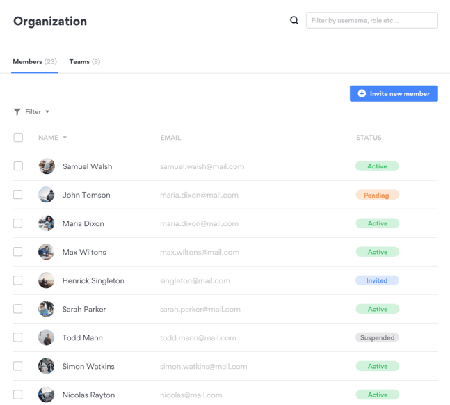 NordVPN Teams users are listed in the Organization dashboard.