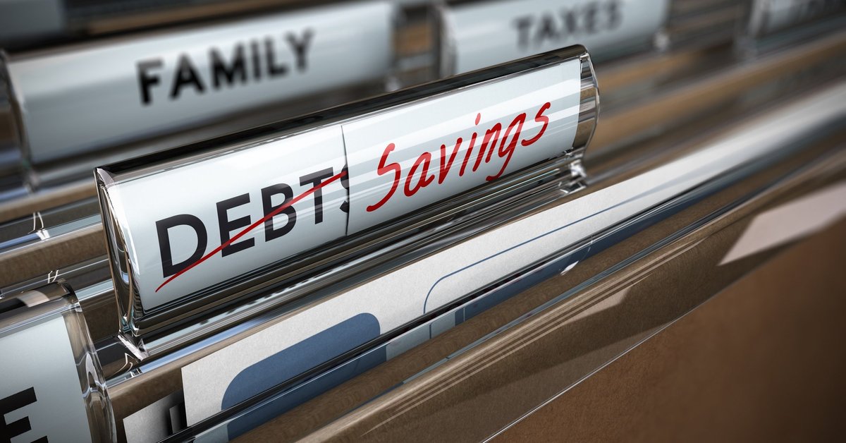 A group of folders with once label being changed from debt to savings.