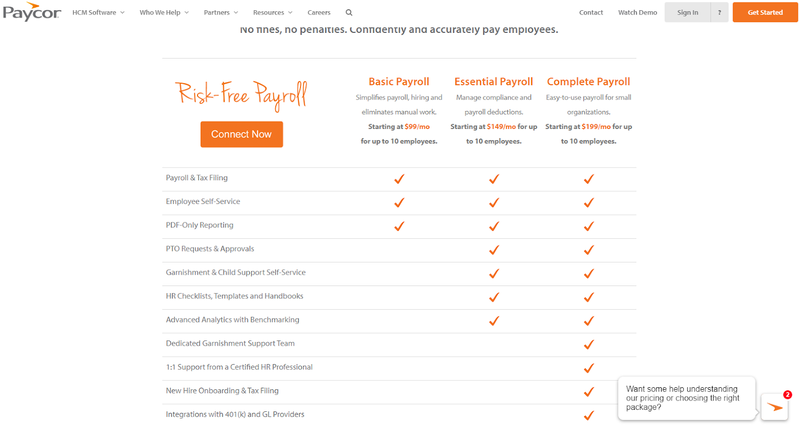 Paycor pricing chart