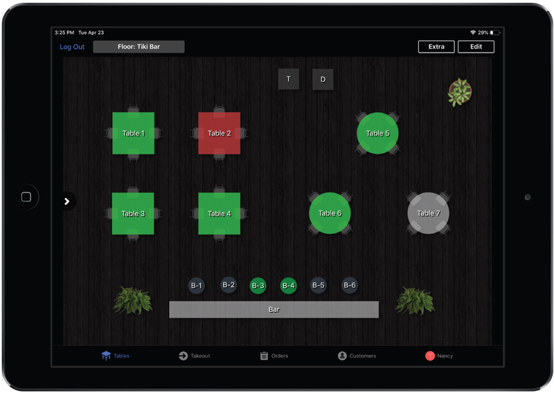 Lightspeed POS for Restaurants has a feature to create a floor plan to visually track orders and customers.