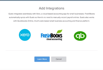 Gusto screen showing accounting software integration options.