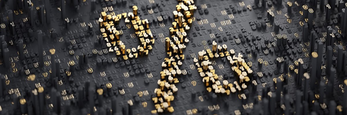 A golden percentage sign made out of numbers.